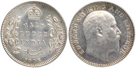 Silver Half Rupee Coin of King Edward VII of Calcutta Mint 1905.