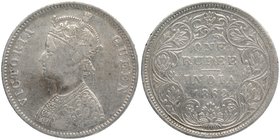 Silver One Rupee Coin of Victoria Queen of Bombay Mint of 1862.