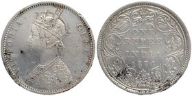 Silver One Rupee Coin of Victoria Queen of Bombay Mint of 1874.