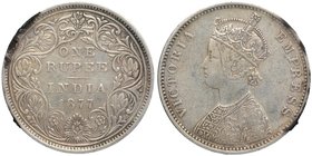 Silver One Rupee Coin of Victoria Empress of Bombay Mint of 1877.