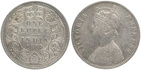 Silver One Rupee Coin of Victoria Empress of Bombay Mint of 1885.