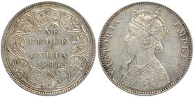 Silver One Rupee Coin of Victoria Empress of Bombay Mint of 1885.