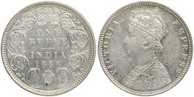 Silver One Rupee Coin of Victoria Empress of Bombay Mint of 1886.