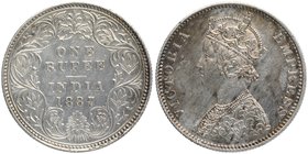 Silver One Rupee Coin of Victoria Empress of Bombay Mint of 1887.