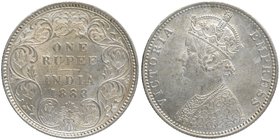 Silver One Rupee Coin of Victoria Empress of Bombay Mint of 1888.