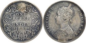Silver One Rupee Coin of Victoria Empress of Bombay Mint of 1898.