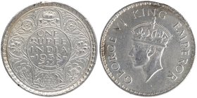 Silver One Rupee Coin of King George VI of Bombay Mint of 1938.