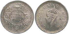 Silver One Rupee Coin of King George VI of Lahore Mint of 1945.