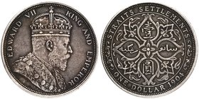 Silver One Dollar Coin of King Edward VII of Straits Settlements of 1904.