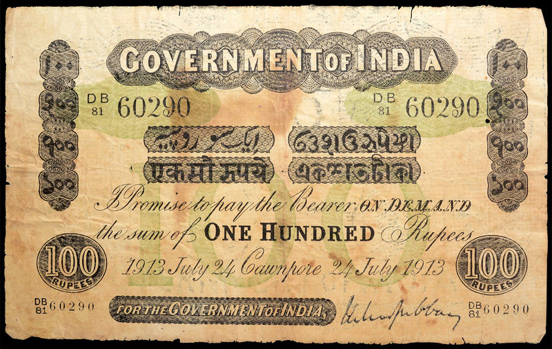 British INDIA Notes
Uniface
Extremely Rare Uniface One Hundred Rupees Bank Not...
