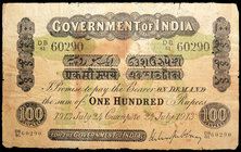 Extremely Rare Uniface One Hundred Rupees Bank Note of King George V signed by M.M.S. Gubbay of 1913 of Cawnpore Circle.
