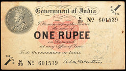 One Rupee Bank Note of King George V signed by A.C. McWatters of 1917 N Prefix.