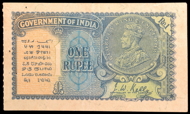 British INDIA Notes
K. G. V.
One Rupee Note of King George V signed by J.W. Ke...