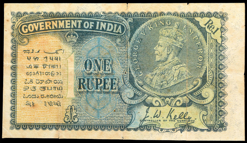 British INDIA Notes
K. G. V.
One Rupee Note of King George V signed by J.W. Ke...