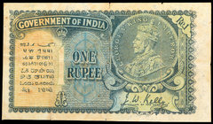 One Rupee Note of King George V signed by J.W. Kelly of 1935 D Prefix.
