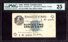 PMG Graded Rare Two Rupees and Eight Annas Note of King George V signed by M.M.S. Gubbay of 1917.