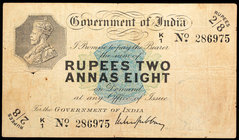 Rare Two Rupees and Eight Annas Note of King George V signed by M.M.S. Gubbay of 1917.