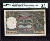 PMG Graded Rare LAHORE Circle One Hundred Rupees Bank Note of King George VI signed by J.B. Taylor of 1938.