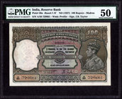 PMG Graded Rare Madras Circle One Hundred Rupees Bank Note of King George VI signed by J.B. Taylor of 1938.