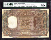 PMG Graded Extremely Rare One Thousand Rupees Bank Note of Kanpur Circle signed by B. Rama Rao of 1954.