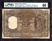 PMG Graded Extremely Rare One Thousand Rupees Bank Note of Madras Circle signed by B. Rama Rao of 1954.