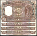 Rare One Thousand Rupees 4 Bank Notes Signed by N.C. Sengupta of Bombay Circle of Republic India of 1975.