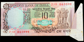 Butterfly Error Ten Rupees Bank Note signed by R.N. Malhotra Peacock series.