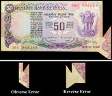 Fish Tail Error Fifty Rupees Bank Note signed by K.R. Puri in No Flag series.