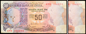 Partly Print missing Error in Fifty Rupees Bank Note signed by R.N. Malhotra in without flag series.