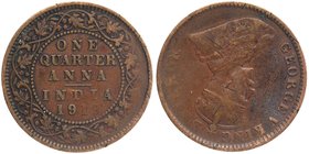 Die Rotated Copper One Quarter Anna Coin of King George V.