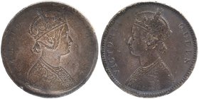 Brockage Error Silver One Rupee Coin of Victoria Queen.