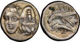 MOESIA. Istrus. Ca. 400-350 BC. AR drachm (18mm, 1h). NGC Choice VF. Two male heads side-by-side, the right inverted / IΣTPIH, sea eagle standing left...