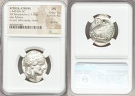 ATTICA. Athens. Ca. 440-404 BC. AR tetradrachm (24mm, 17.19 gm, 7h). NGC MS 5/5 - 4/5, flan flaw. Mid-mass coinage issue. Head of Athena right, wearin...