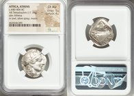 ATTICA. Athens. Ca. 440-404 BC. AR tetradrachm (22mm, 17.19 gm, 8h). NGC Choice AU 5/5 - 4/5. Mid-mass coinage issue. Head of Athena right, wearing cr...