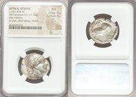 ATTICA. Athens. Ca. 440-404 BC. AR tetradrachm (25mm, 17.15 gm, 7h). NGC AU 4/5 - 4/5. Mid-mass coinage issue. Head of Athena right, wearing crested A...