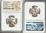 ATTICA. Athens. Ca. 440-404 BC. AR tetradrachm (24mm, 17.18 gm, 5h). NGC Choice XF 3/5 - 4/5. Mid-mass coinage issue. Head of Athena right, wearing cr...