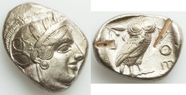 ATTICA. Athens. Ca. 440-404 BC. AR tetradrachm (23mm, 17.20 gm, 4h). VF, test cuts. Mid-mass coinage issue. Head of Athena right, wearing crested Atti...