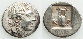 LYCIAN LEAGUE. Cragus. Ca. 1st century BC. AR hemidrachm (15mm, 2.08 gm, 12h). XF. Series 1. Laureate head of Apollo right; Λ-Y below / K-P, cithara (...