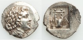 LYCIAN LEAGUE. Masicytes. Ca. 1st century BC. AR hemidrachm (15mm, 1.99 gm, 1h). AU. Series 1. Laureate head of Apollo right; Λ-Y below / M-A, cithara...