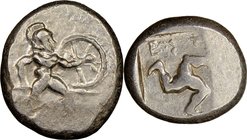 PAMPHYLIA. Aspendus. Ca. mid-5th century BC. AR stater (23mm, 2h). NGC XF. Helmeted hoplite advancing right, spear forward in right hand, shield in le...