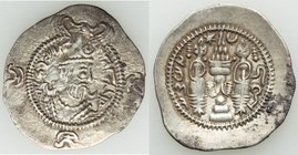 TOKHARISTAN. Yabghus of Bactria. Ca. AD 6th-7th century. AR drachm (28mm, 4.04 gm, 4h). XF. Sasanian-type bust right, wearing crown topped by buffalo ...