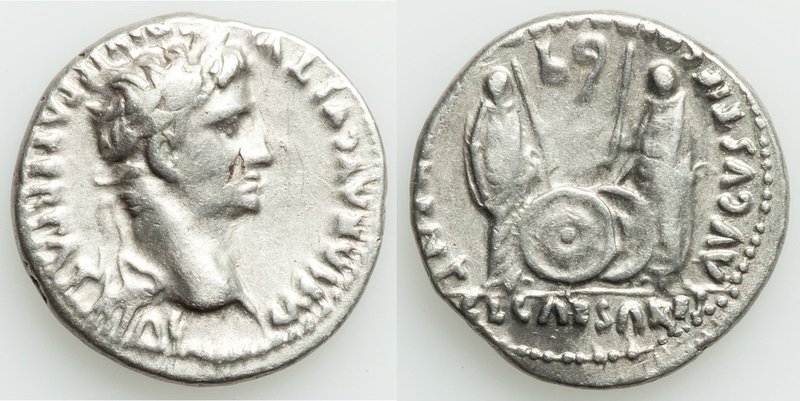 Augustus (27 BC-AD 14). AR denarius (18mm, 3.93 gm, 4h). About VF, brushed, mark...