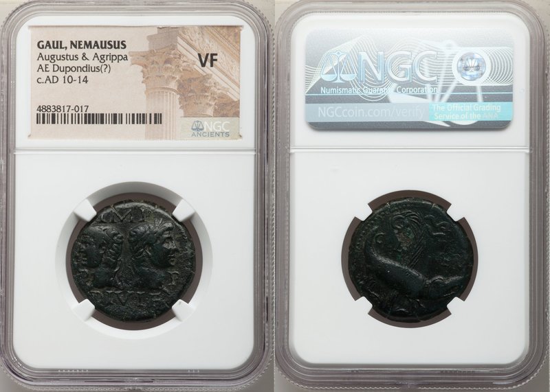 Augustus (27 BC-AD 14), with Marcus Agrippa. AE dupondius (27mm, 1h). NGC VF. Ga...