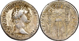 Domitian, as Augustus (AD 81-96). AR cistophorus (25mm, 10.18 gm, 7h). NGC VF 5/5 - 3/5. Ephesus or Rome, AD 95. IMP CAES•DOMIT•AVG GERM-•P M TR•P•XII...