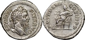 Septimius Severus (AD 193-211). AR denarius. NGC Choice XF. Rome, AD 211. SEVERVS-PIVS AVG, laureate head of Septimius Severus right / P M TR P XVII-C...