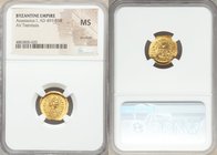 Anastasius I (AD 491-518). AV tremissis (16mm, 7h). NGC MS, brushed. Constantinople, AD 492-518. D N ANASTA-SIVS PP AVG, pearl-diademed, draped and cu...