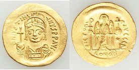 Justinian I the Great (AD 527-565). AV solidus (20mm, 4.48 gm, 6h). XF, edge marks. Constantinople, 4th officina. D N IVSTINI-ANVS PP AVG, cuirassed b...