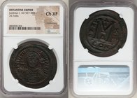 Justinian I the Great (AD 527-565). AE follis or 40 nummi (42mm, 7h). NGC Choice XF, lt. smoothing. Constantinople, 4th officina, Regnal Year 13 (AD 5...