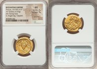 Phocas (AD 602-610). AV solidus (21mm, 4.43 gm, 7h). NGC MS 4/5 - 3/5, brushed, clipped. Constantinople, 6th officina, AD 607-609. d N N FOCAS-PЄRP AV...