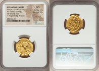 Phocas (AD 602-610). AV solidus (20mm, 4.49 gm, 7h). NGC MS 3/5 - 3/5, brushed. Constantinople, 9th officina, AD 607-609. d N FOCAS-PЄRP AVG, crowned,...